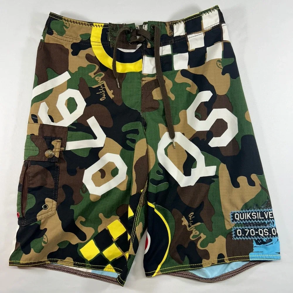 Quiksilver Mens Board Shorts Camo Graphic Cargo Swim Trunks Size 28 Multi Color